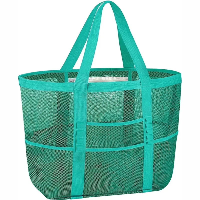 Candy Color Customized Big Size Mesh Women Handbag With Durable Nylon Handle And 8 Pockets For Outside Activity And Traveling