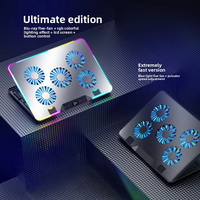 Refroidisseur d'ordinateur portable de jeu ultra fin en métal avec éclairage RVB, support de refroidissement d'ordinateur portable pliable à refroidissement par air avec 5 ventilateurs jusqu'à 17 pouces
