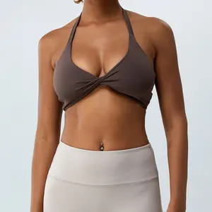 यू/यू. एस. नए डिजाइन महिलाओं के हटाने योग्य पैड पतले स्ट्रैप ट्विस्ट योग ब्रस को सांस लेने योग्य सेक्सी बैकलेस हैल्टर स्पोर्ट्स ब्रा