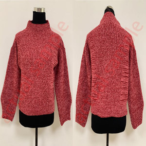 Suéter de Punto Grueso para Mujer, Cuello Alto, Manga Larga, Texturizado, Color Rojo Marrón, Jersey de Punto para Otoño e Invierno - Product Image 5