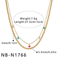 Collier superposé en acier inoxydable avec breloques zircon colorées de forme carrée, bijoux de mode haut de gamme pour femmes, vente en gros TGXL15387