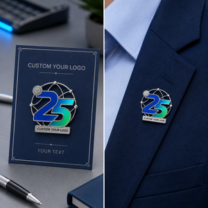 Épinglette en émail dur personnalisée pour le 25e anniversaire de l'entreprise de technologie, dégradé bleu-vert, nickelée, logo pour événement d'entreprise ou d'employés - Product Image 2