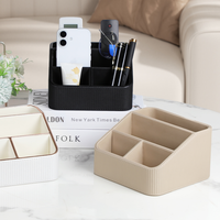 Boîte d'organisation de bureau en cuir PU avec 4 compartiments, support de stockage de papeterie de bureau pour stylos, à distance, à la maison et au travail