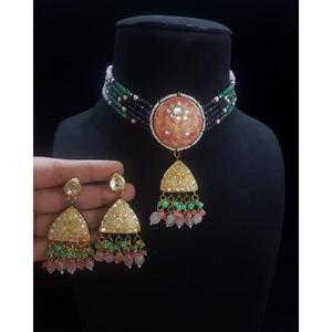 Ensemble de bijoux ethniques en pierre Kundan, bijoux de mode indiens, pour mariage, fête, longues boucles d'oreilles, collier ras du cou pour fiançailles - Product Image 2