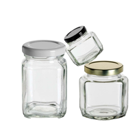 Bocaux en verre ovales et hexagonaux de 3,75 oz, 6 oz, 9 oz et 12 oz avec couvercle doublé de plastisol doré/noir/blanc