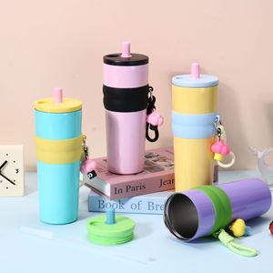 Insulated Straw Tumbler 316 Stainless Steel Portable Water <b>Bottle</b> For Travel Outdoor Use Gradient Colors With Lid And Strap - Product Image 1