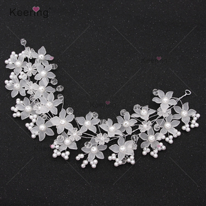 Nouvelle Décoration Strass 3d Fleur Applique Avec Perles Décoratif <span class=keywords><strong>Métallique</strong></span> Applique Bande <span class=keywords><strong>De</strong></span> Cheveux <span class=keywords><strong>De</strong></span> Mariée pour La WHD-107 <span class=keywords><strong>De</strong></span> Mariage - Product Image 2