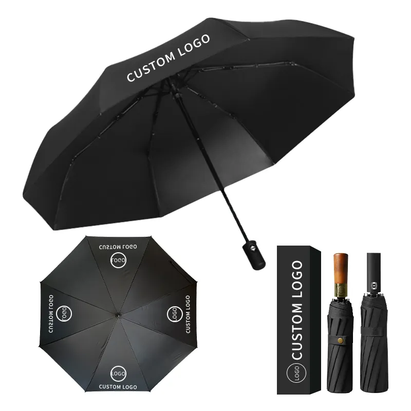 Parasol lumineux personnalisé Parapluies de pluie pliants UV automatiques Parapluies de golf coupe-vent avec logo personnalisé Parapluie pliant