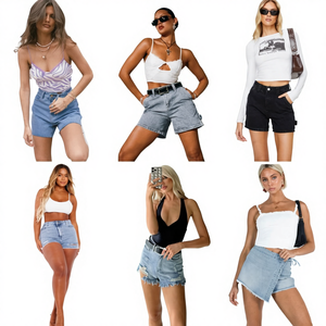 Shorts Vaqueros Rectos de Cintura Alta Personalizados para Mujer, Transpirables, Desgastados, para Verano, en Oferta - Product Image 1