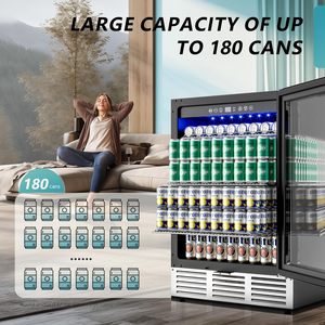 Refrigerador de Bebidas EUHOMY de 24 Pulgadas, Bajo Mostrador, Puerta de Vidrio, Nevera para Cerveza con Capacidad para 180 Latas, Enfriador de Acero Inoxidable - Product Image 2