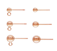 Boucles d'oreilles boule en or rose 14K avec anneau ouvert 3mm/4mm/5mm clous d'oreilles en perles rondes pour la fabrication de bijoux permanents faits à la main