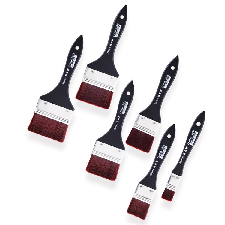 High Quality 6 Pieces Flat Paint Brushes For Oil Painting Watercolor Brush Pen Set New Product Nylon Paint Brush Wooden Handel