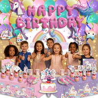 Einhorn-Regenbogen Ein-Klick-Geburtstagsparty-Set 45-teilig Komplettset mit Banner, Luftballons, Tischgeschirr für Kinder 1. Geburtstag