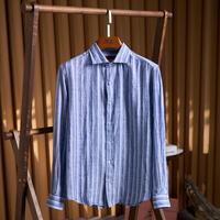 Kemeja Linen Pria Ukuran Besar Bergaris, Laris Manis, Custom, Bernapas, Kasual, Atasan Musim Panas, Harga Grosir Langsung Pabrik OEM ODM
