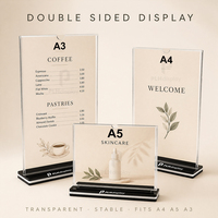 Support d'affichage en acrylique double face, porte-menu de table, support de carte de menu avec base en T pour restaurant, commerce de détail, café, compatible avec A6, A5, A4, A3