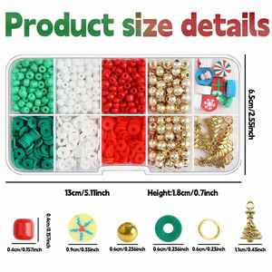 Kit de Pulseras de Cuentas DIY de Navidad, Cuentas Heishi Rojas, Verdes y Blancas, Set de Fabricación de Joyas con Dijes para Regalos Infantiles - Product Image 2