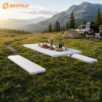 Grande table de pique-nique pliable en plastique avec bancs, robuste, peu encombrante, facile à nettoyer, pour jardin et cour arrière