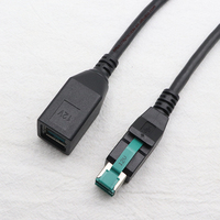 Kabel ekstensi USB laki-laki ke Perempuan bertenaga 12V 2m hitam dengan jaket PVC pelindung kepang untuk printer pemindai terminal POS IBM