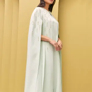 ladies dresses elegant kaftan for women Ramadan EID floral Beaded embroidery high quality kaftan green crystal dress