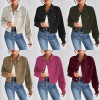 Veste Courte Décontractée en Velours Côtelé à Revers pour Femme, Style Européen et Américain, Automne-Hiver, Boutonnage Simple