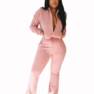 2025 Women's Casual Sports Tracksuit Set Solid Color Knitting Fabric Stand Collar Autumn Clothing - Product Image 5