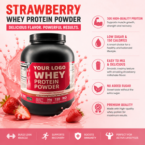 OEM ODM Erdbeer-Proteinpulver für Erwachsene, Naturprodukt, Private Label, Sportnahrungsergänzung, Fitness-Supplement, Rinderquelle, 30g Protein - Product Image 5