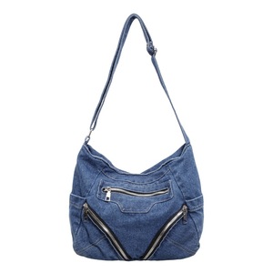 Sac sous le bras en jean pour femmes, design multi-zippé, large sangle réglable, sac à bandoulière rétro de grande capacité - Product Image 3