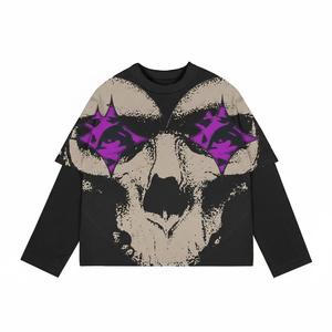 Custom Men Tee Long Sleeve Streetwear Oversized Graphic Print Grunge Y2K Hip Hop Gothic Loose Fit Men's T-<b>shirt</b> - Product Image 1