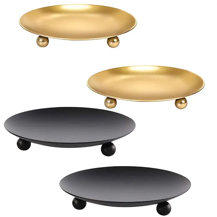 Wholesale fashion wedding decoration black gold luxury high end candle tray metal candle holder