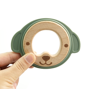 Anillo de <span class=keywords><strong>madera</strong></span> con forma de <span class=keywords><strong>perro</strong></span> de silicona sin BPA, mordedores sensoriales para masticar bebés, juguetes para bebés - Product Image 5