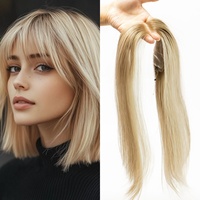 Topper de cheveux 100% naturels blonds, qualité supérieure, avec dentelle complète, perruque invisible effet halo, en stock