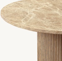 Ensemble de table à manger ronde de luxe en bois massif de chêne européen avec plateau en marbre et 6 chaises