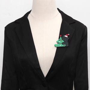 New Cute Cartoon Katze Tier Brosche Kleidung Zubehör Glitter Weihnachts baum Dizzy Black Cat Acryl Weihnachts brosche Corsage - Product Image 6