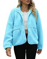 Veste en polaire sherpa beige pour femme, col montant, poche zippée, boutonnée, coupe ample, manches longues, style Teddy, broderie personnalisée