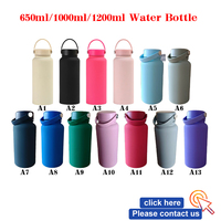 Bouteille d'eau sport isolée sous vide en acier inoxydable à double paroi avec revêtement caoutchouté TY RTS Stock 650ml/1000ml/1200ml, couvercle, 6-12 heures