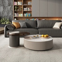 Zayshine, techo de cristal italiano, Base de madera maciza, mesa de centro, losa de cuarzo, conjunto de muebles circulares para sala de estar, tetera sencilla