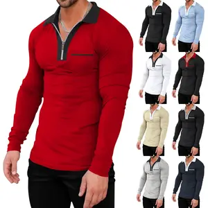 Europe et États-Unis T-shirt à manches longues avec demi-zip pour hommes de grande taille commerce extérieur polo en coton à séchage rapide pour hommes