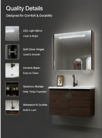 Meuble-lavabo mural en eucalyptus éco-responsable avec comptoir en pierre et miroir, motif floral unique, vente directe d'usine en gros