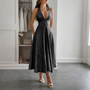 Abito Lungo Maxi <span class=keywords><strong>Elegante</strong></span> Vintage Stile Europeo-Americano <span class=keywords><strong>con</strong></span> <span class=keywords><strong>Scollo</strong></span> <span class=keywords><strong>all</strong></span>'<span class=keywords><strong>Americana</strong></span> e Schiena Scoperta, Asciugatura Rapida, Abbigliamento Donna - Product Image 2