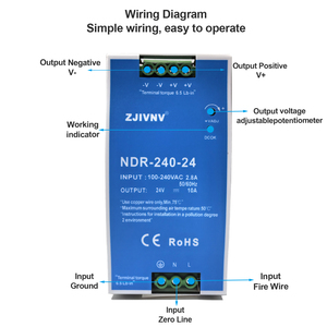 เครื่องแปลงกำลังไฟฟ้า240W 24V 10A Rj45 SMP รางจ่ายไฟกระแสสลับจาก DC แปลง <span class=keywords><strong>NDR</strong></span>-<span class=keywords><strong>240</strong></span>-<span class=keywords><strong>24</strong></span> SMPS แบบ Slim - Product Image 2