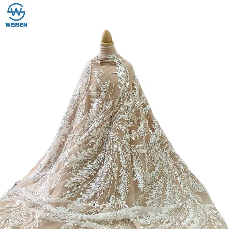 Mode pailletten bestickter stoff abendkleid hochzeitskleid stoff WS3D-01