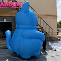 Chat porte-bonheur gonflable bleu, décoration gonflable pour activités marketing