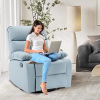 Vente en gros de salon confortable fauteuil de massage en cuir bleu paresseux fauteuil inclinable à bascule pivotant avec repose-pieds