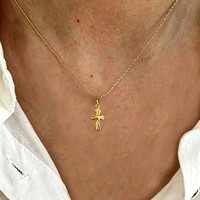 Pendentif croix à petit motif, accessoire simple et haut de gamme, collier pour femmes