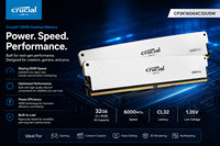 Crucial Pro DDR5-6400 CL32 32GB Kit (16GBx2) UDIMM: OC Gaming Memory White CP2K16G64C32U5W