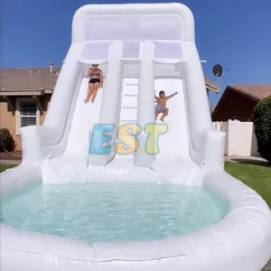 Corrediça de água inflável luxuosa para crianças corrediça de água branca com piscina para festa