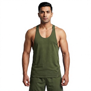 Camiseta sin mangas azul lisa para hombre, cuello redondo, estilo muscle fit, con logo frontal, de Spandex/Poliéster, anti-bolitas, para gimnasio y fitness. - Product Image 3