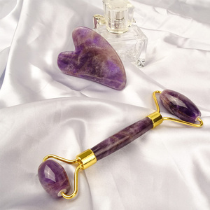 OEM Bester Preis 100% natürliche lila Gua Sha Stein Amethyst Jade Roller Gua Sha Werkzeuge Set für Gesichts massage - Product Image 3