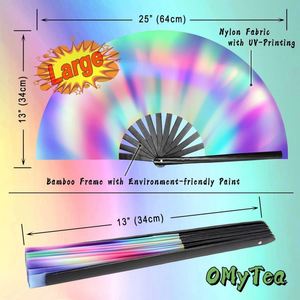 Abanicos Plegables Grandes de 33 cm de Bambú y Nailon con Diseño de Arcoíris y Técnica de Pintura, Impresión Personalizada - Product Image 6