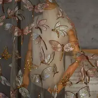 Pullu kumaş gri kayısı dantel düğün çiçek pamuk pullu örgü kumaş elbise için nakış dantel kumaş